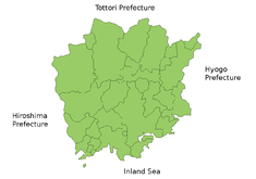 Okayama prefekturasının xəritəsi