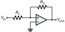 Circuit diagram for threshold detector with hysteresis Op-Amp Schmitt Trigger.svg