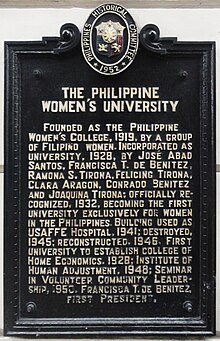 Philippines Historical Committee marker installed in 1952 PWU HistoricalMarker Manila.jpg