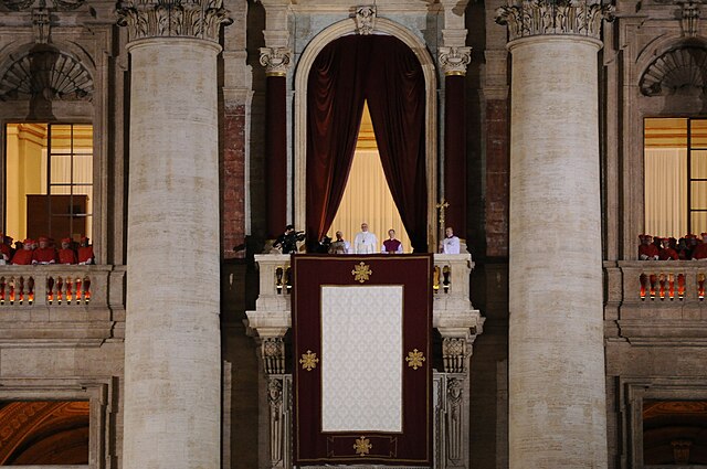 Pope Francis appears on the balcony of St. Peter's Basilica following his election, 13 March 2013.