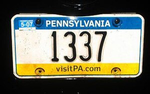 Picture of personalized PA license plate "1337".