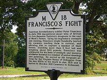 State historic marker dedicated to the fight Peter francisco marker.JPG