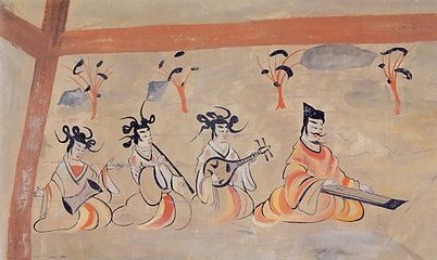 "Carpe diem": a mural painting showing the leisurely life scene, from a tomb in Chiu-ch'üan, Later Liang – Northern Liang