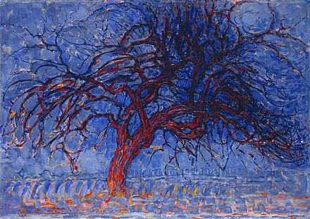 Piet Mondrian, Evening; Red Tree (Avond; De rode boom), 1908–1910, oil on canvas, 70 × 99 cm, Gemeentemuseum Den Haag