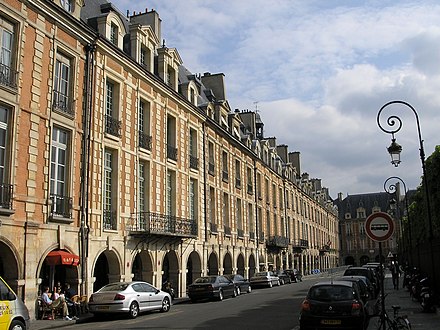 East side of the Place des Vosges in Paris, one of the earliest examples of terraced housing