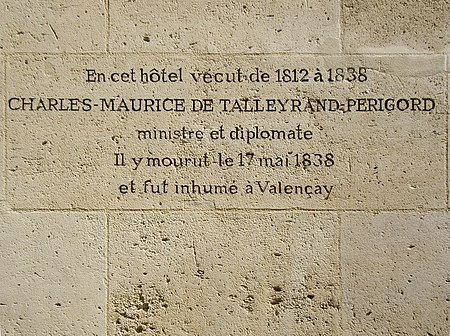 Plaque Talleyrand, Hôtel de Saint-Florentin, Paris 1.jpg