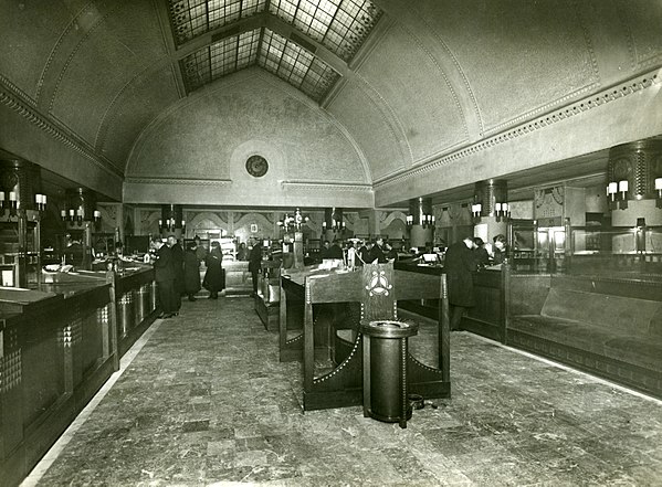 Interior of the Helsinki Branch of the Vyborg-Bank [fi] in the 1910s