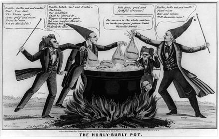In this 1850 political cartoon, the artist attacks abolitionist, Free Soil and other sectionalist interests of 1850 as dangers to the Union