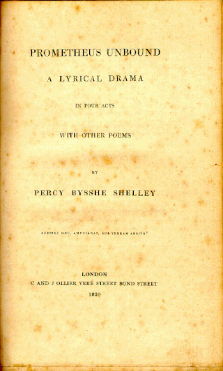 <i>Prometheus Unbound</i> (Shelley) 1820 lyrical drama by Percy Bysshe Shelley