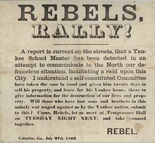 An 1863 broadside published in Columbus warning of an impending attack Rebels Rally.jpg