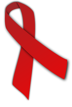 A red ribbon in the shape of a bow