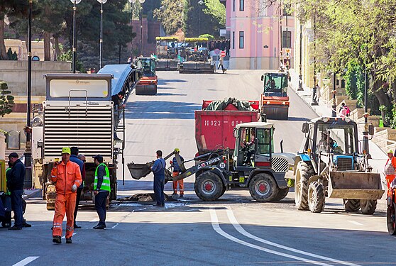Repair of road surface by technical machines and tractors