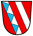Gemeinde Reuth b.Erbendorf In Rot zwei silberne Schrägbalken, deren vorderer mit drei blauen Spitzen belegt ist.