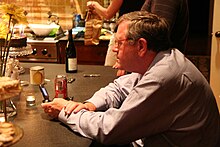 Verney working during a Barr campaign party Russ Verney party.jpg