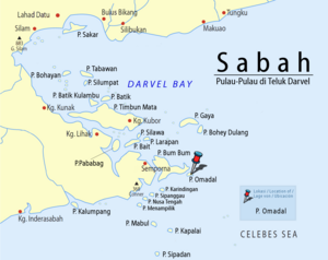 Location of Pulau Bum Bum on the southeastern edge of Darvel Bay