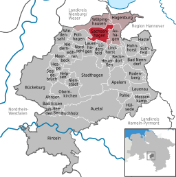 Läget för staden Sachsenhagen i Landkreis Schaumburg