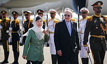 Park Geun-hye being welcomed by Iran's business minister, Mohammad Reza Nematzadeh in Mehrabad Airport South Korean President Park Geun-hye arrived in Iran, Mehrabad Airport, Tehran 07.jpg