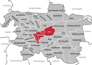 Lagekarte des Stadtbezirks Mitte in Hannover