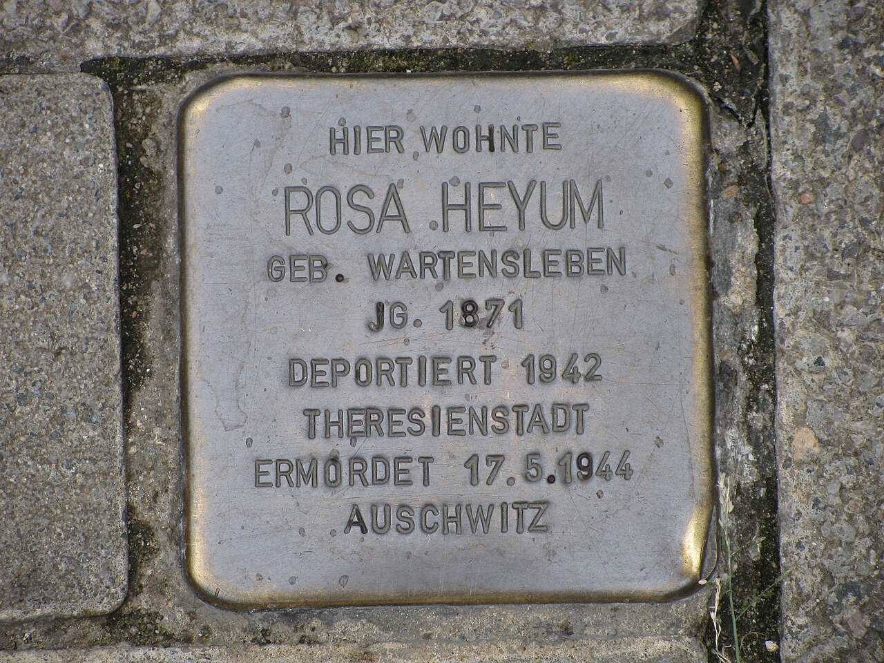 Stolperstein Rosa Heyum, 1, Heidelberger Landstraße 289, Eberstadt, Darmstadt.jpg