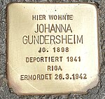 Stolperstein für Johanna Gundersheim (Semmelstraße 1)
