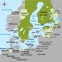 Las consecuencias de la guerra: los territorios suecos tras el Tratado de Roskilde y las fronteras polaco-lituanas en 1660. Los principales cambios fueron el afianzamiento del control sueco del Báltico y la cesión total del Ducado de Prusia a Brandeburgo.