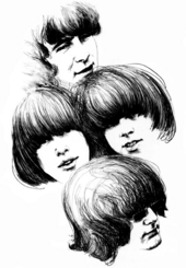 Portrait au crayon de quatre jeunes hommes aux cheveux longs