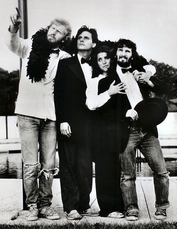 Louis-Dreyfus as a part of The Practical Theatre Company's "Golden 50th Anniversary Jubilee" in 1982, alongside castmates Brad Hall, Gary Kroeger and 