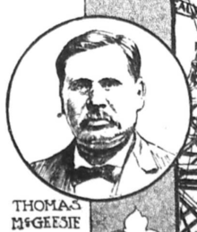 New York Herald drawing of Thomas McGeisey (here rendered as Thomas McGeesie) in 1899 Thomas McGeisey drawing.png