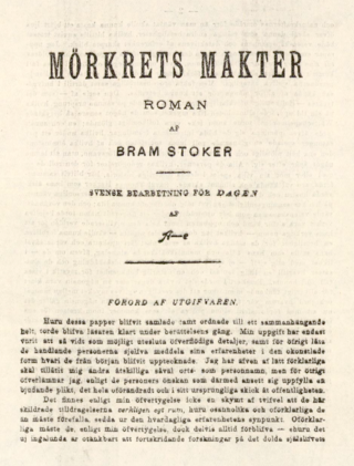 <i>Powers of Darkness</i> Swedish Dracula variant serialized in 1899–1900