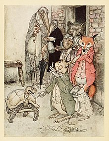 "The Tortoise and the Hare", from an edition of Aesop's Fables illustrated by Arthur Rackham, 1912 Tortoise and hare rackham.jpg