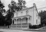 This is a black and white photo of the two story wood house where Grant grew up during boyhood days at Georgetown.