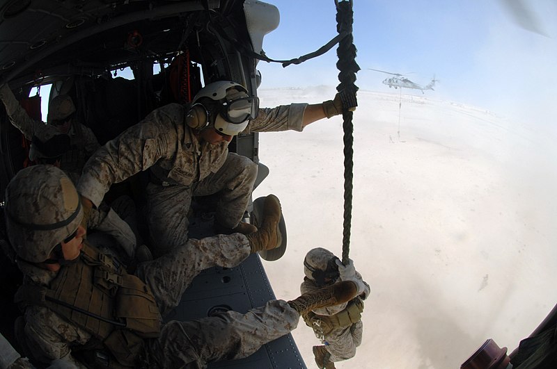 File:US Navy 071105-N-7027P-667 Marines attached to 4th Platoon, 2nd Fleet Anti-terrorism Security Team (FAST), practice fast roping out of a MH-60S Seahawk, assigned to Helicopter Sea Combat Squadron (HSC) 28, during a crisis respo.jpg