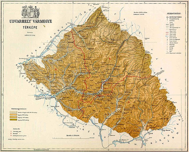 Udvarhely vármegye domborzati térképe