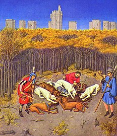 Miniature des Très Riches Heures du duc de Berry montrant le bois et le château de Vincennes[5].