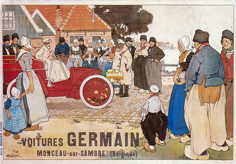 File:Voitures Germain Monceau-sur-Sambre (Belgique) - carte postale Nels-Thill reproduisant une affiche de Henri Cassiers de vers 1905 - 01.jpg