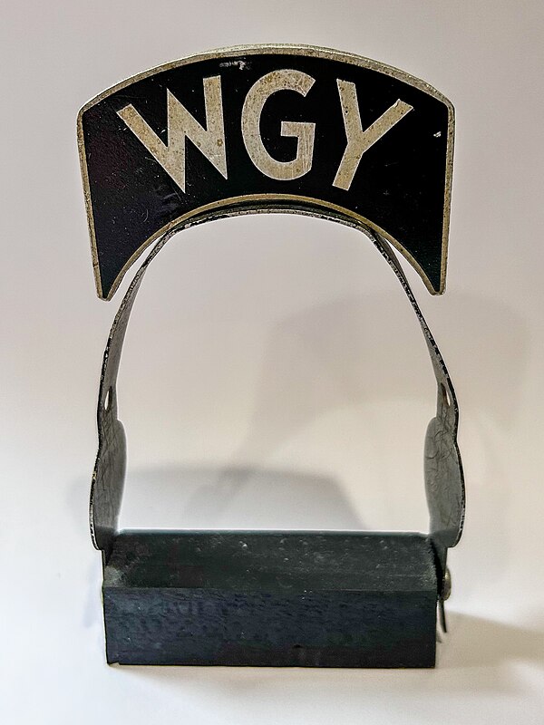 A metal microphone flag used in the WGY studios during the early-to-mid 1940s
