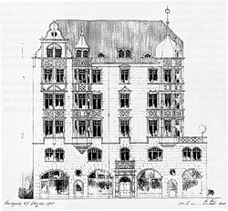 Waldbaur-Gebäude Rotebühlstraße 85, Baujahr 1899, im Zweiten Weltkrieg zerstört.