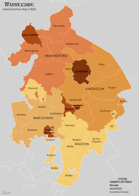 Warwickshire in 1832 Warwickshire Administrative 1832.png