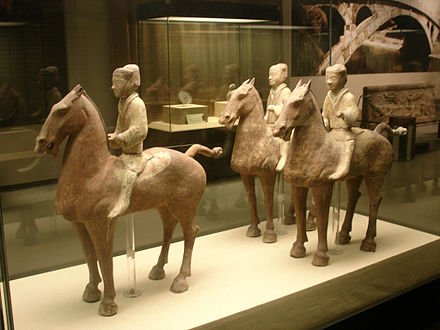 Cavalry soldiers, painted ceramic statues, Western Han period, Hainan Provincial Museum