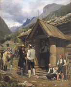 En rejsendes ankomst til en bonde i Telemarken (1835)