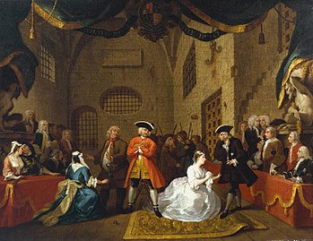 Dipinto dall'Opera del mendicante, scena V, di William Hogarth, c.  1728