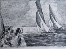 1903 The 13th America Cup Yacht Race, an etching by William Mark Young William Mark Young - 1903 The 13th America Cup Yacht Race.webp