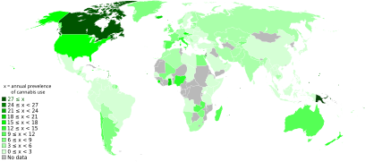 Annual cannabis use by country, 2013