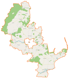 Mapa konturowa gminy wiejskiej Złotów, na dole nieco na prawo znajduje się punkt z opisem „Kościół pw. Chrystusa Króla w Kleszczynie”