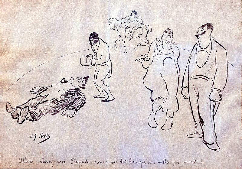 File:(Albi) Scènes de cirque avec les clowns Footit et Chocolat (~1895) Henri-Gabriel Ibels - encre et gouache.jpg