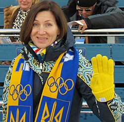 Olena Petrowa como espectadora nos Jogos Olímpicos de Inverno de 2014