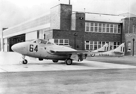 Australian-built Vampire T35; sixty-nine were delivered to the RAAF following Murdoch's recommendation for a jet trainer in 1954