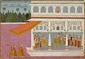 Bakhat Singh sieht sich eine Tanzaufführung im Palast an.  1737, Mehrangarh, Museum.