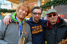 Die Musiker Christof Stein-Schneider, Fabian Schulz und Thomas König bei ihrem Spendenaufruf für Die!!! Weihnachtsfeier 2013 für Obdachlose und Bedürftige in Hannover