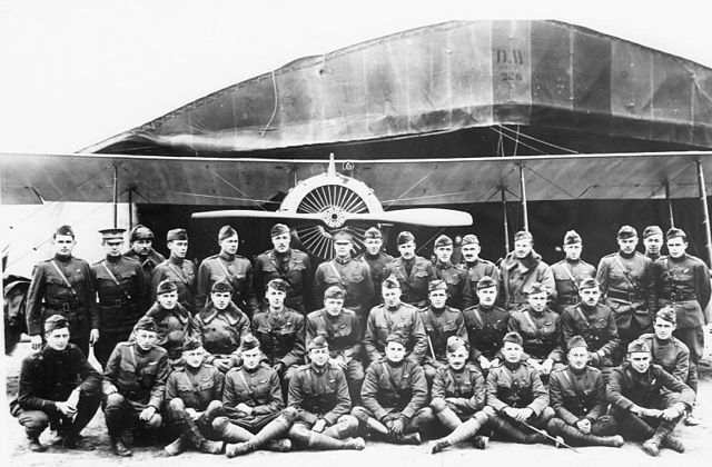 Men of the 24th Aero Squadron pose in front of a Salmson 2.A2, Vavincourt Aerodrome, France, November 1918